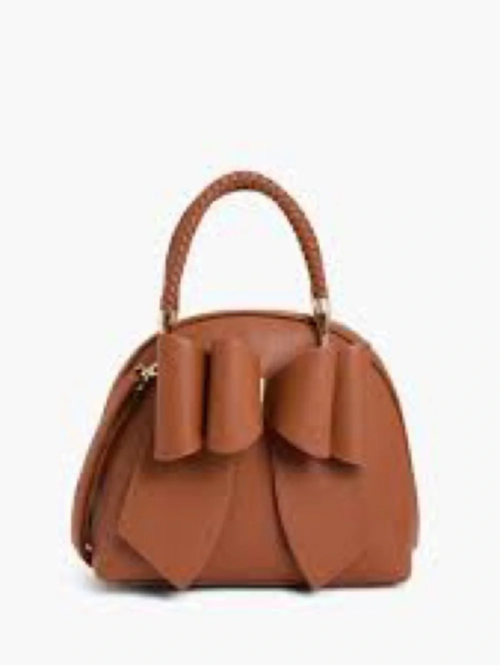 Structured Brown Top-Handle Satchel with Bow Accent NWOT